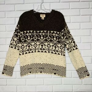 vintage 70s wool sweater hearts brown cream Giorgio Fiorlini size small women